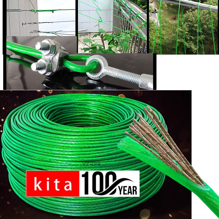 100M Plastic-coated steel wire rope green ~~~~ leather steel wire rope ...