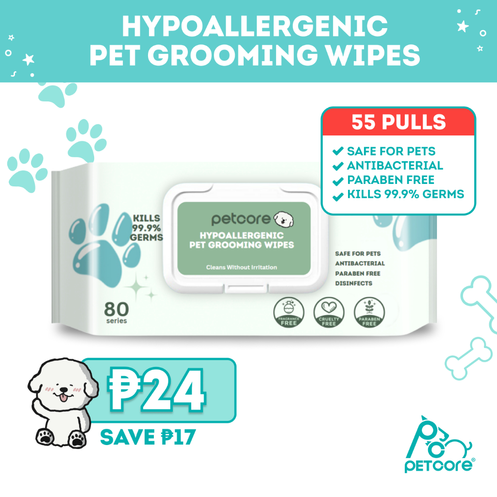 Petcore Hypoallergenic Pet Grooming Wipes for cats and dogs face wipes