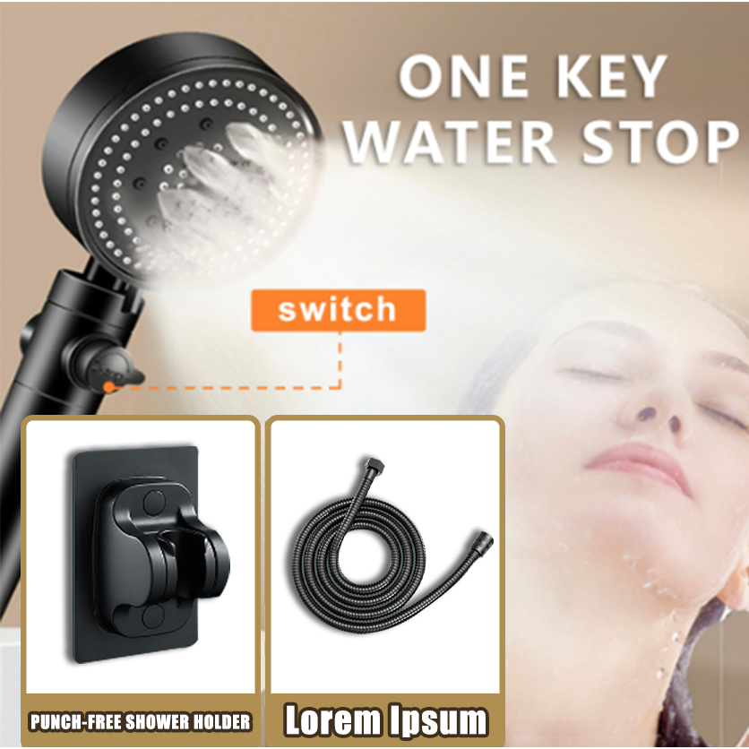 3in1 Shower Head Set 5-speed Booster Shower with Hose and Holder High ...