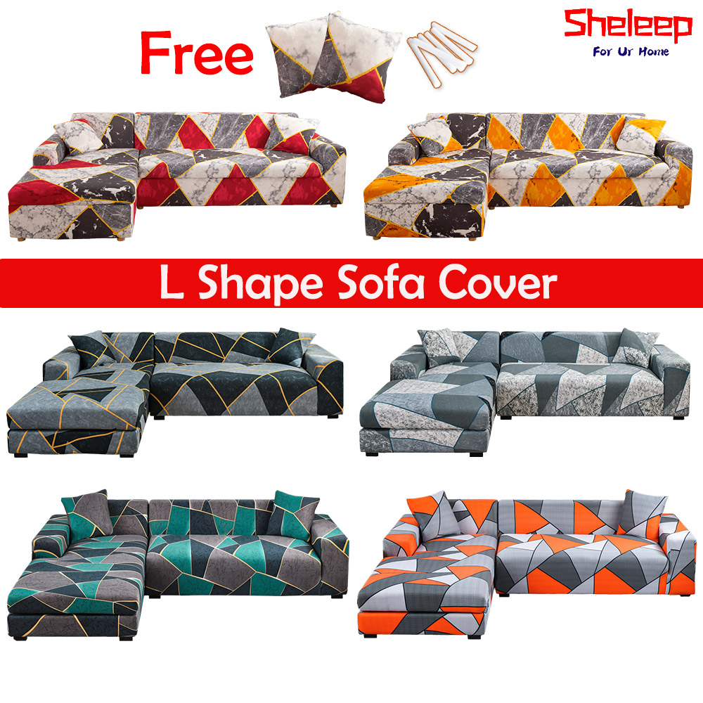 Sheleep (2 pcs Sofa Cover) L Shape Sofa Cover Stretchable 1/2/3/4