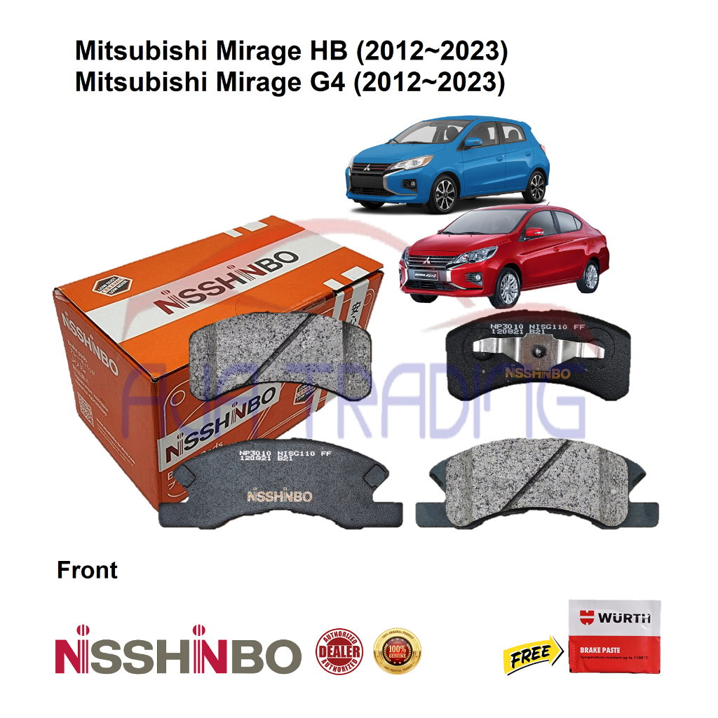 Genuine Nisshinbo Front Brake Pads with CLIPS for Mitsubishi Mirage G4