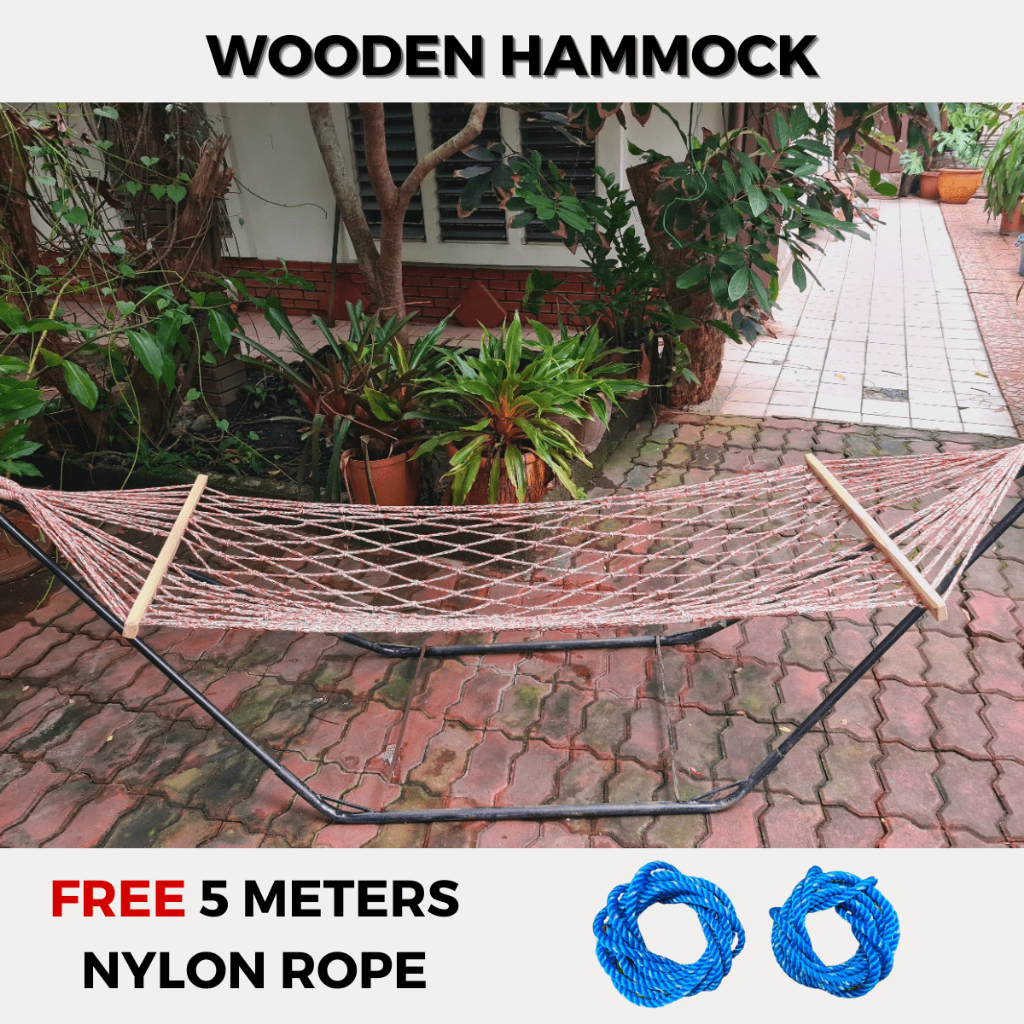 Wooden Pole Cotton Hammock/Duyan Swing for Adult (Heavy Duty) with FREE ...
