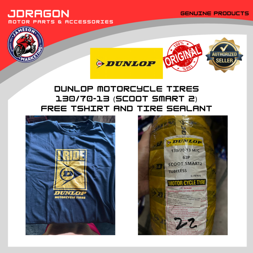DUNLOP MOTORCYCLE TIRE 130/7013 (SCOOT SMART 2) WITH FREE DUNLOP SHIRT