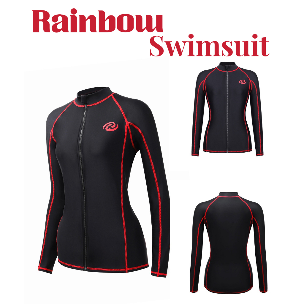RAINBOW w/aplit zipper wetsuit rash guard L/S M-3XL 4XL sun protect ...
