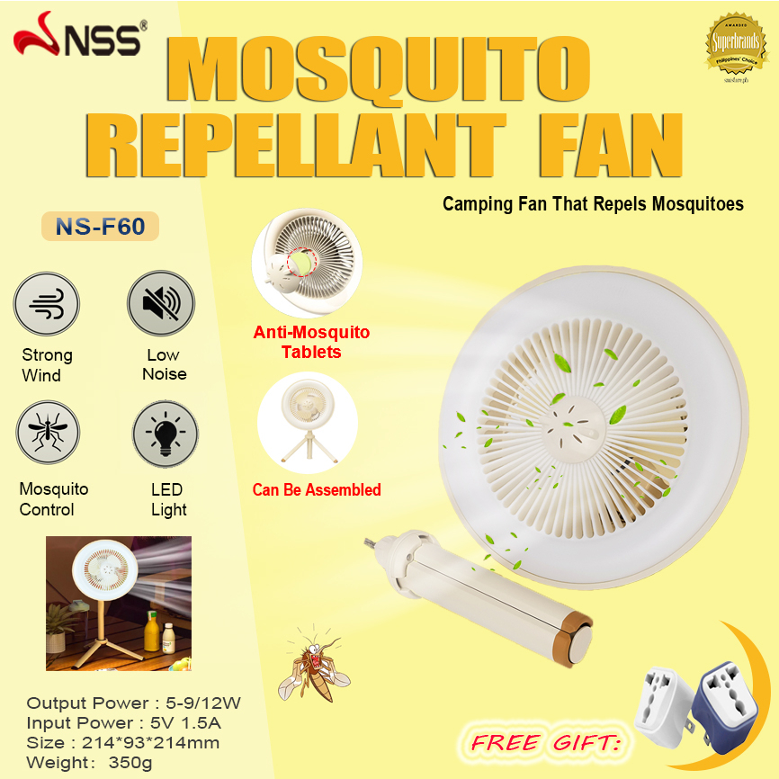 NSS Camping Mosquito Repellent Fan LED Light 2400mAh Hangable Portable