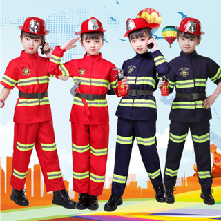Boys Girls Firefighter Costume Fireman Uniform Kids Halloween Carnival  Outfit