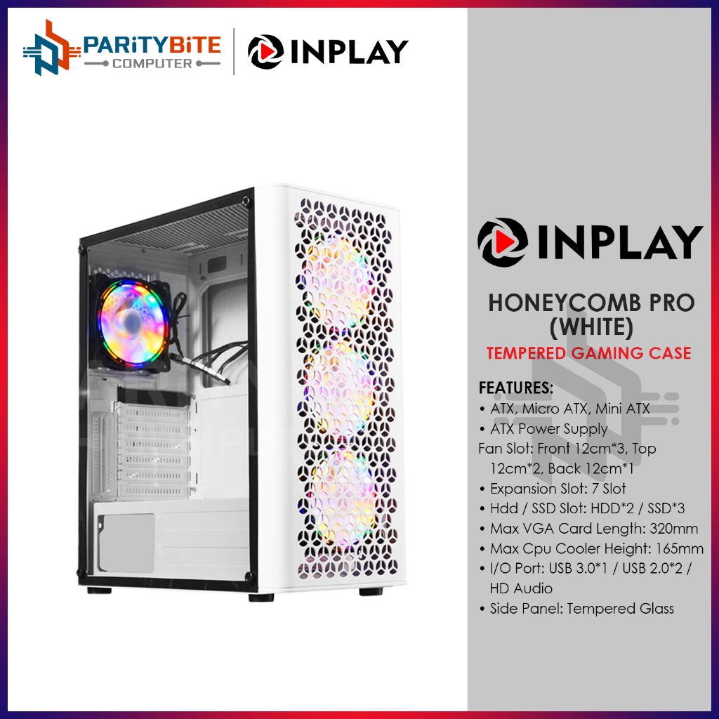 Inplay Honeycomb Pro White ATX Tempered Gaming Desktop PC Case | Shopee ...