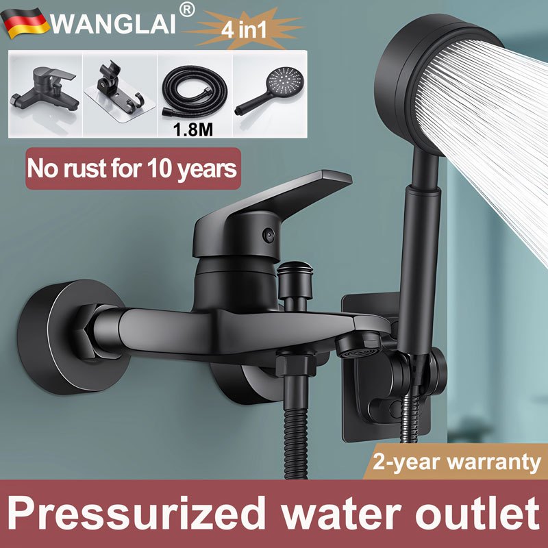 【Best Selling】 Stainless Steel Shower Set with Faucet 4-in-1 Black Hot ...