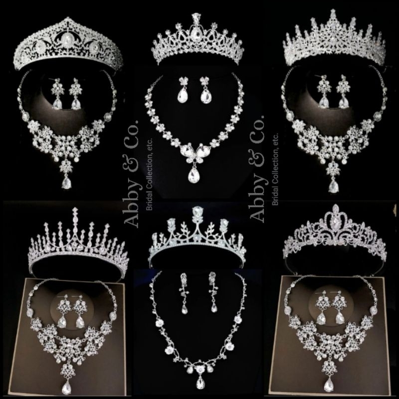 Abby&co. 2024 Tiara Necklace Earrings Set Bridal Jewelry Sagala Prom 