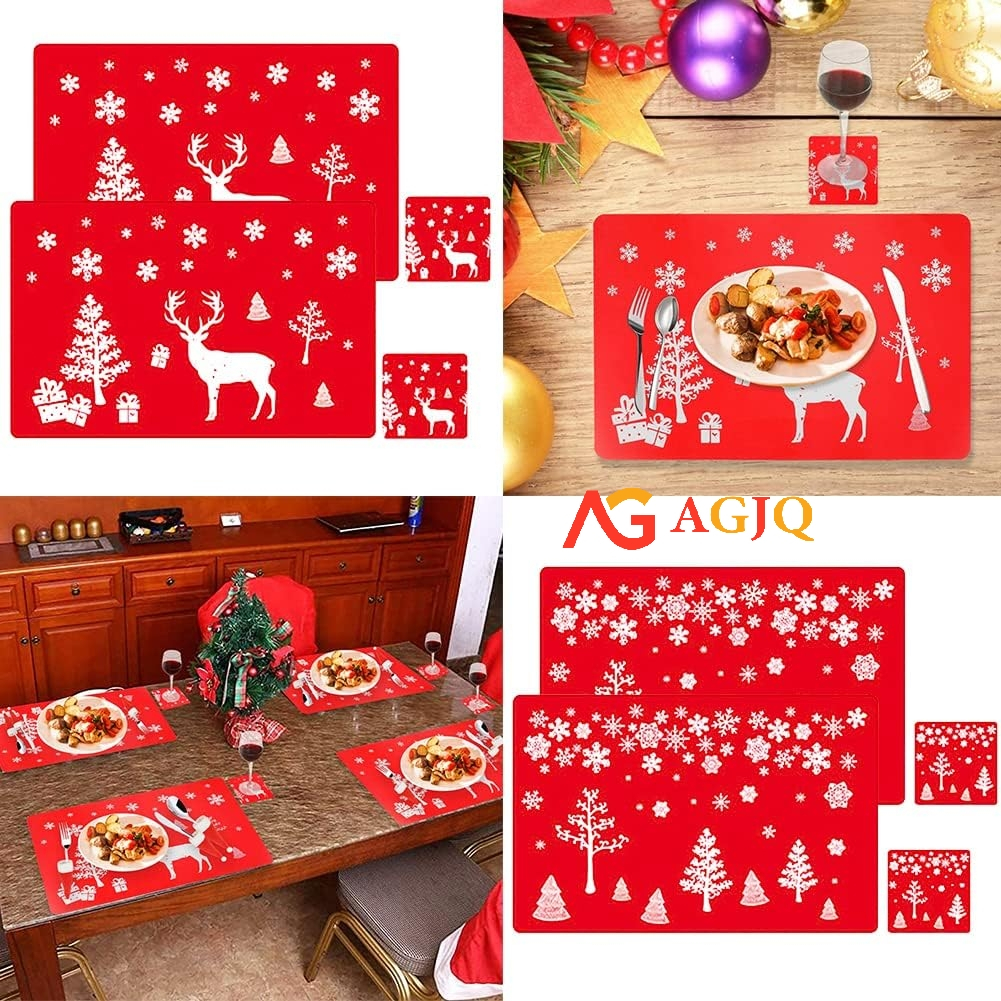 12pcs Christmas Placemats Coasters Cutlery Set Dining Table Mats Table