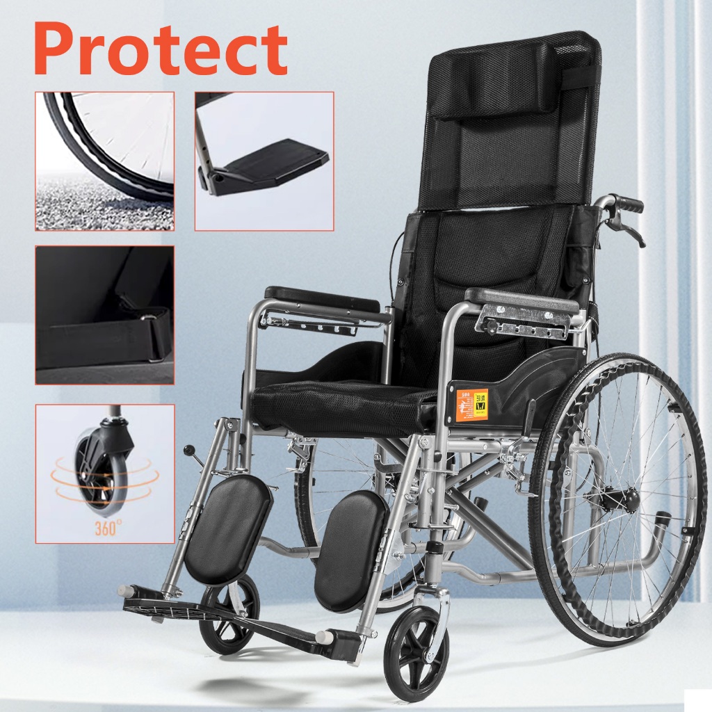 Multi gear adjustable lying medical wheelchair with toilet portable