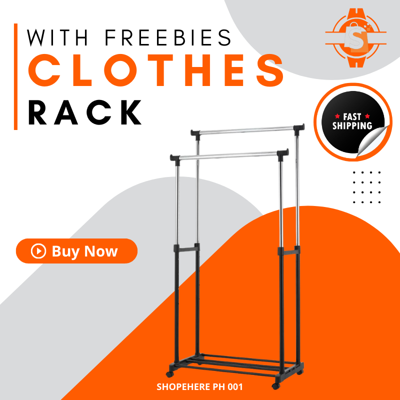 Double Pole Telescopic Clothes Rack High Quality Double Rod Garment Clothing Rack Shopee