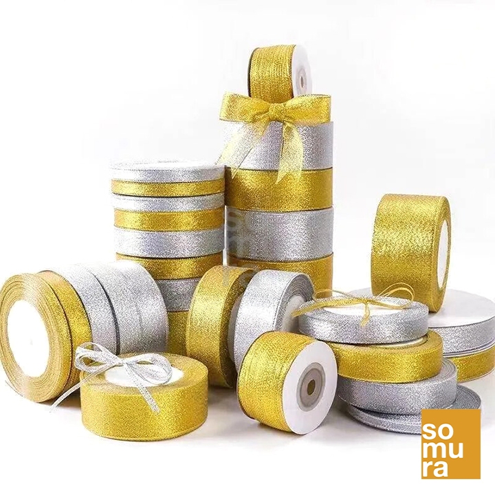 25 yards/1 Roll Glittered Christmas Ribbon Silver/Gold Gift Packaging ...