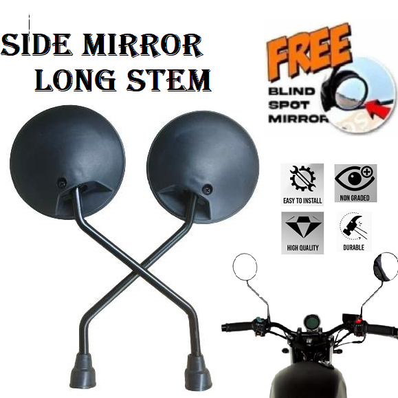 KEEWAY CAFE RACER CLEAR SIDE MIRROR MOTORCYCLE CIRCLE #073 LONG STEM BLACK  STEM ACCESSORIES