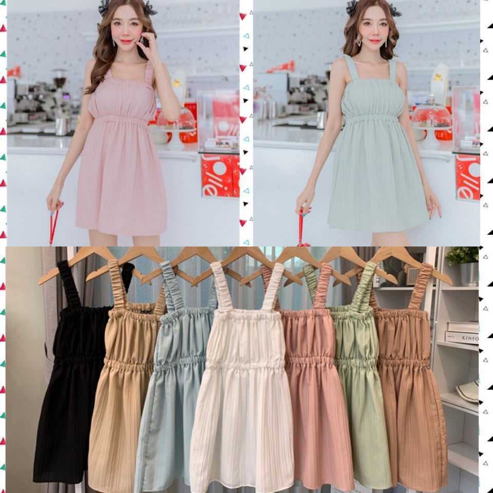 Authentic Bangkok Pleated Straps Skater Flowy Dress 255 Dee Brand Made