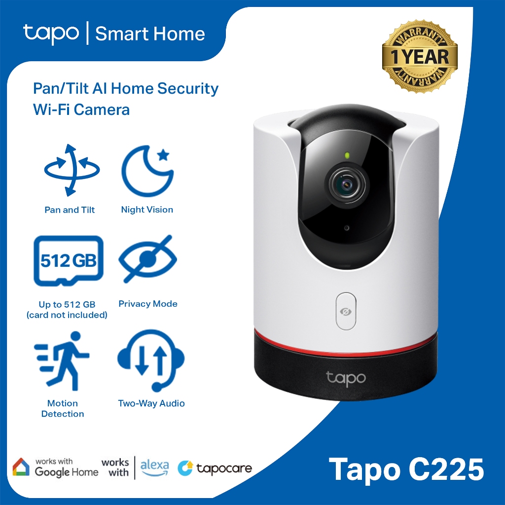 TP-Link Tapo C225 2K 360 Pan/Tilt AI Detection Motion Tracking Two-Way  Audio Indoor Cctv WiFi Camera