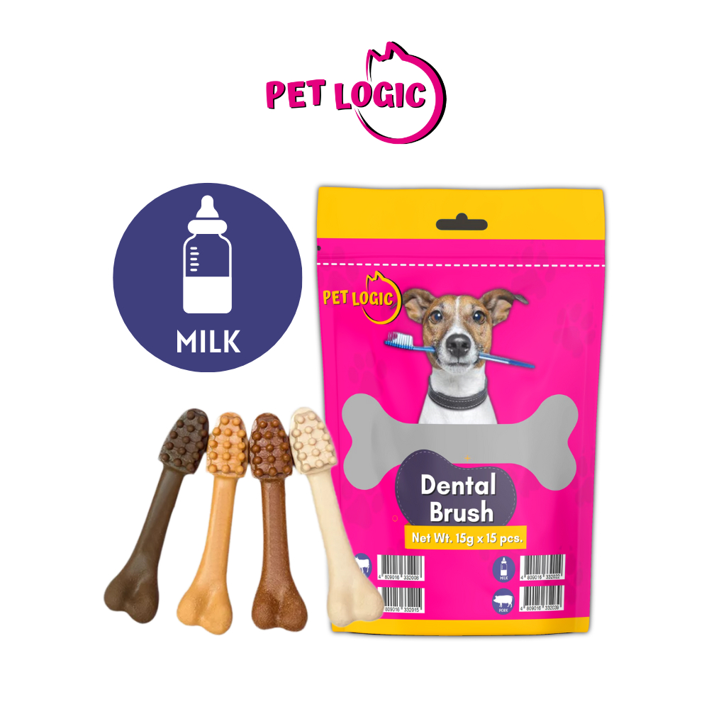 Pet Logic Dental Brush Bone Chews Pouch 15g x15 Milk Dog