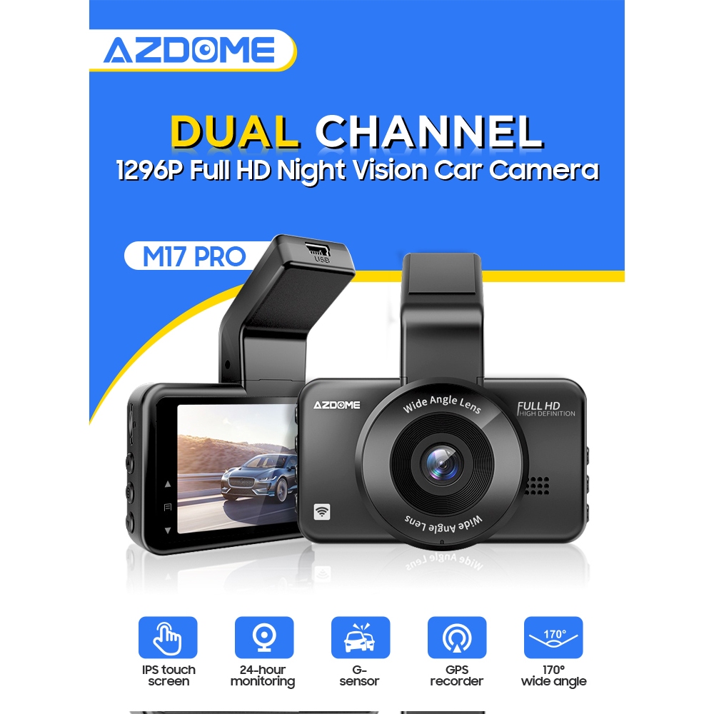 AZDOME M17 Pro Dashcam 1296p Full Hd Dual Channel DashCam Night Vision ...