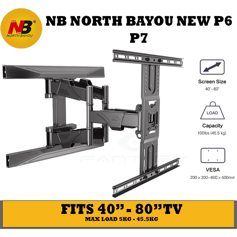 North Bayou P6 Full Motion Cantilever Wall Mount for 40-70 100lbs TV  Screens 