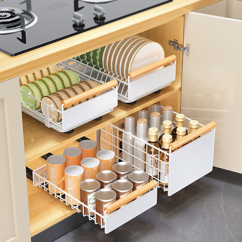 Kitchen Dish Organizer Pullout Basket Tray For Kitchen Cabinet ...