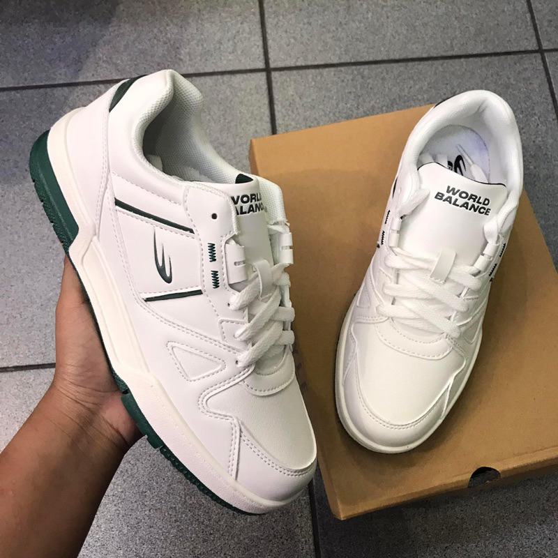 World balance clearance white leather shoes