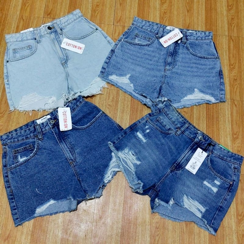 Cotton High-Rise Ripped Denim Shorts