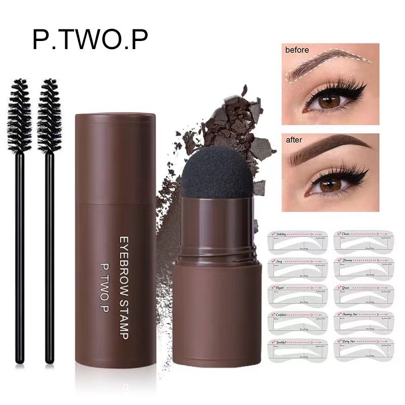 Ptwop Eyebrow Stamp Stencil Kit One Step Shaping Brow Powder Makeup With 10 Reusable 0333