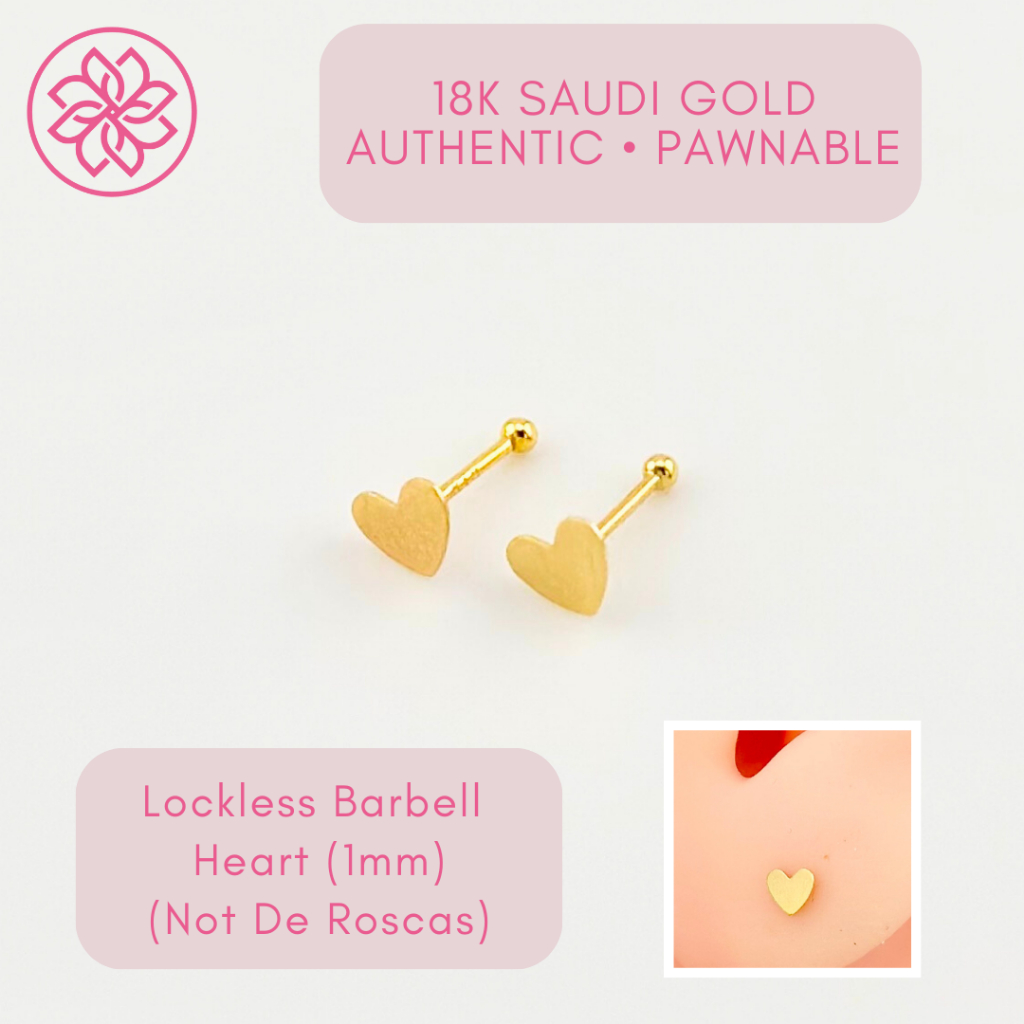 COD PAWNABLE 18K SAUDI GOLD Heart Barbell 1mm Not De Roscas No Lock Shopee Philippines