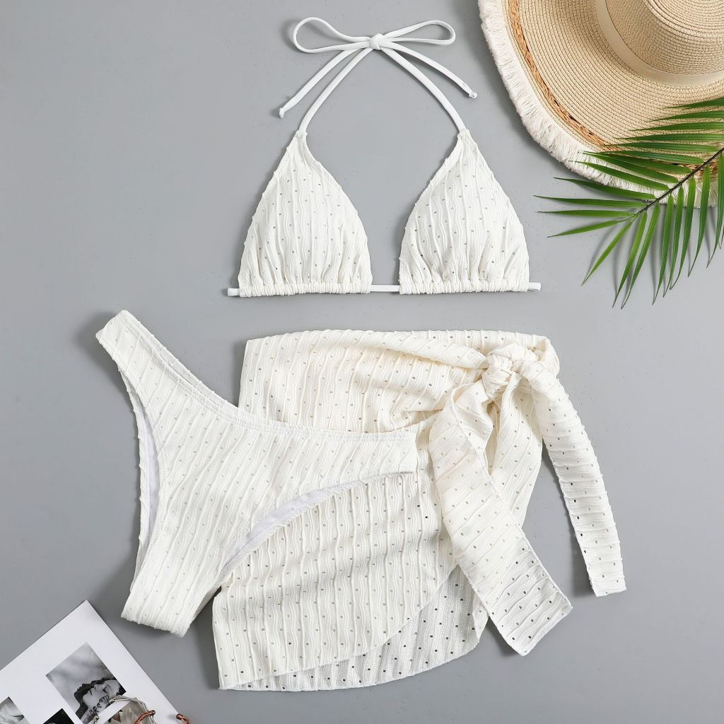 New Three-Piece Swimsuit With Open-back Drawcord Strap Bikini | Shopee ...