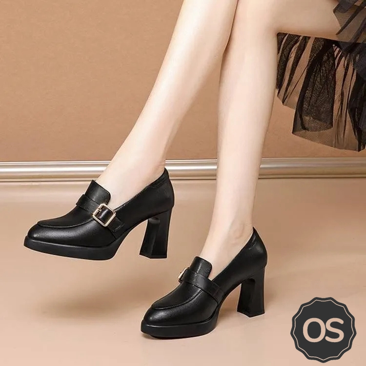 Black thick 2024 high heel shoes