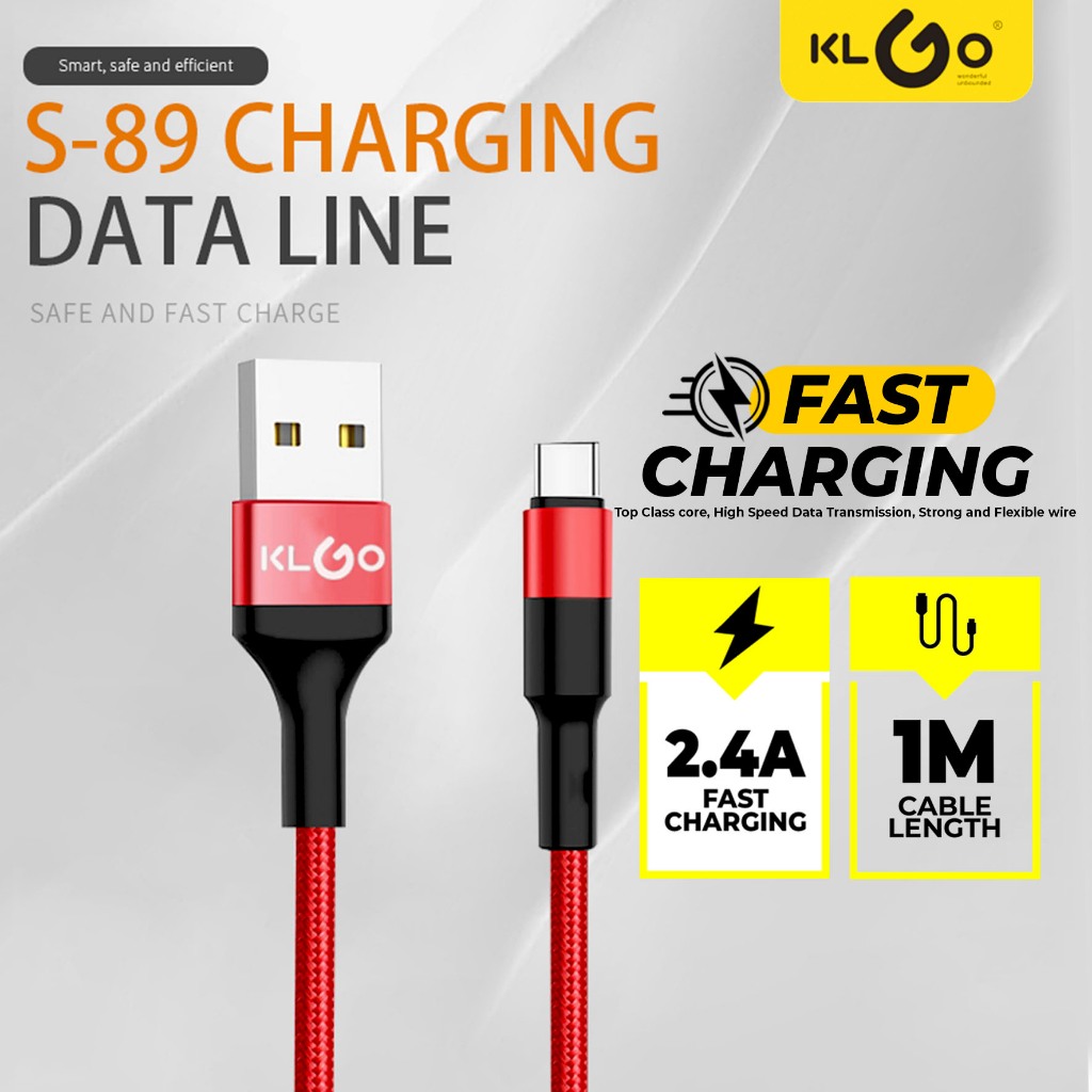 KLGO S-89 1 Meter Type C 2.4A Quick Charging USB Data Cable Fast ...