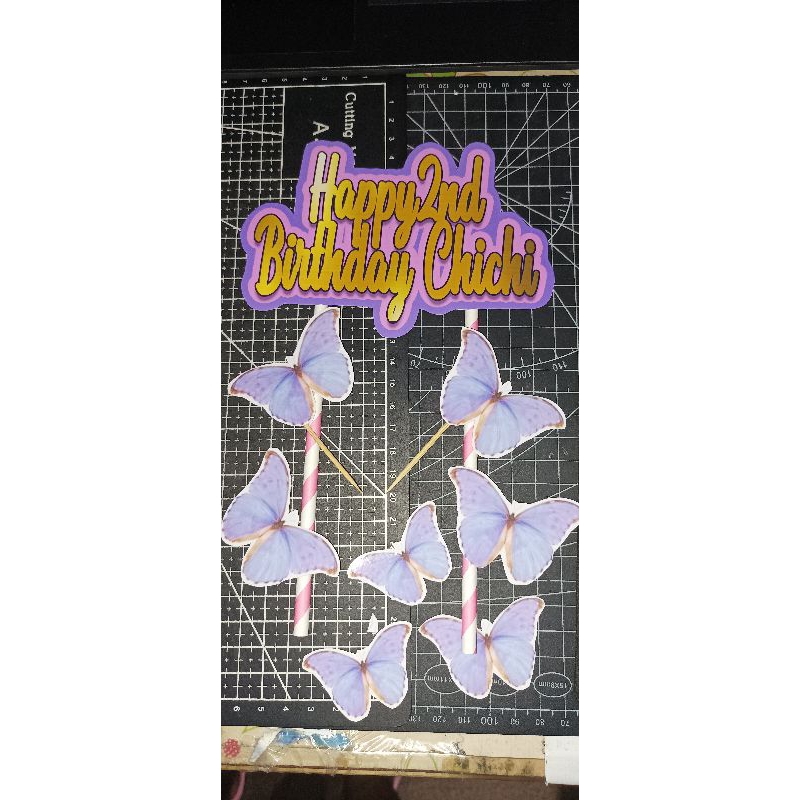 customized photo Printed cake toppers purple pink gold butterfly themed ...