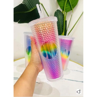 Starbucks Rainbow Unicorn Mermaid Goddess Studded Cold Cup Acrylic