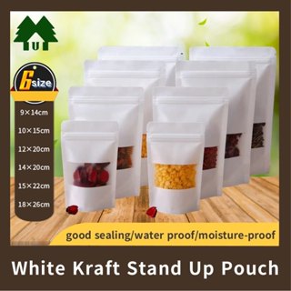 White Kraft Paper Stand Up Seal Bags Resealable Food Pouch With