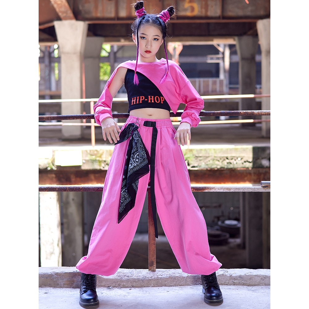 2022 Jazz Dance Costume For Girls Crop Tops Pants Pink Kpop Hip-Hop ...