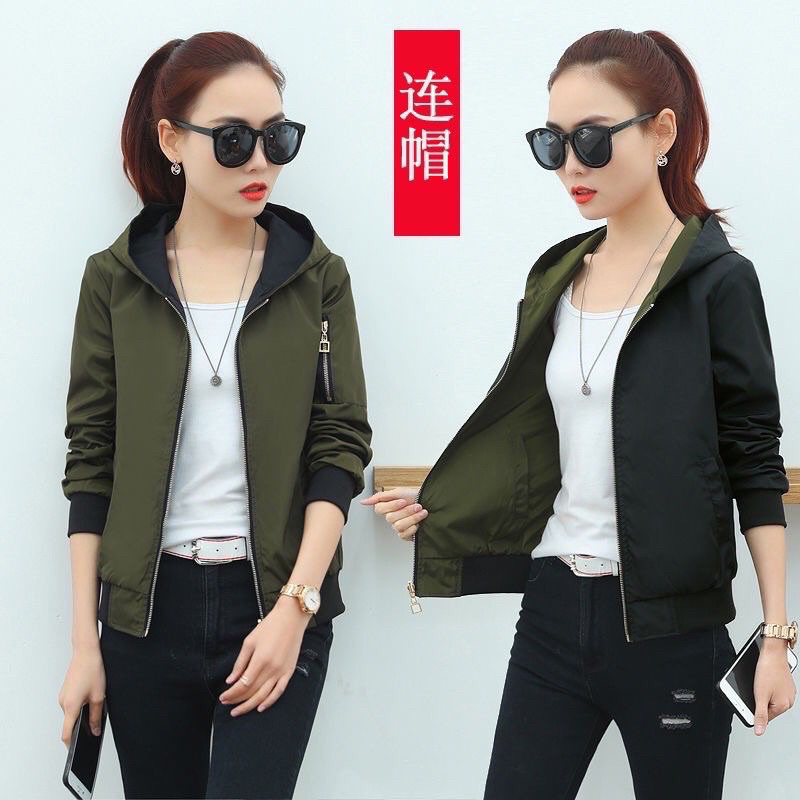 Korean Style High quality Bomber Jacket With hood Reversable For women ...