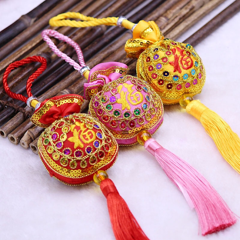 2024 New Year Decoration Chinese Knot Tassel Money Bag Fu Fuk Lucky Bag ...