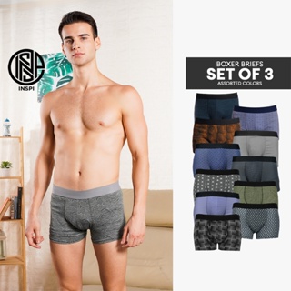 Organic Printed Boxer Brief for Men Short Set of 3 Assorted Colors