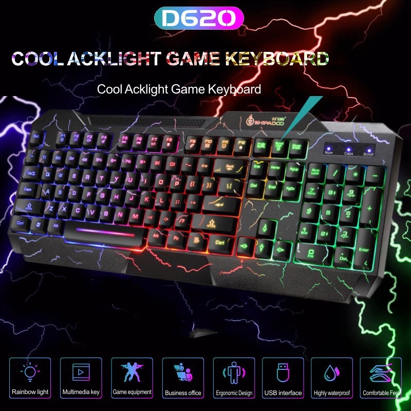 D620 Wired Crack Luminous Character Luminous 4D Gaming Keyboard ...