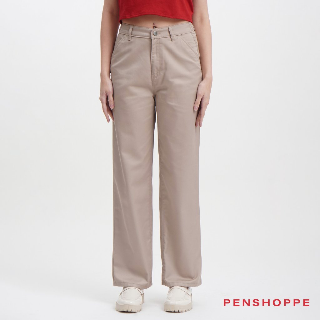 Penshoppe Straight Fit Twill Trousers For Women (Khaki) | Shopee ...