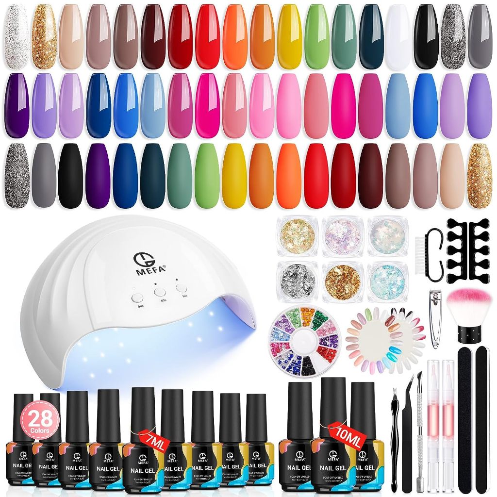 MEFA 28 Colors Gel Nail Polish Set 52 PCS With Color Chart And UV light