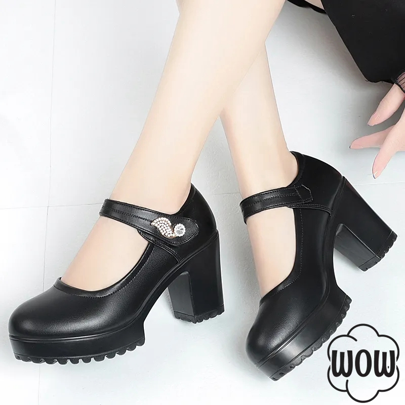 3.5 inches Leather shoes dance shoes chunky heels soft bottom single shoes school shoes office shoes Shopee Philippines