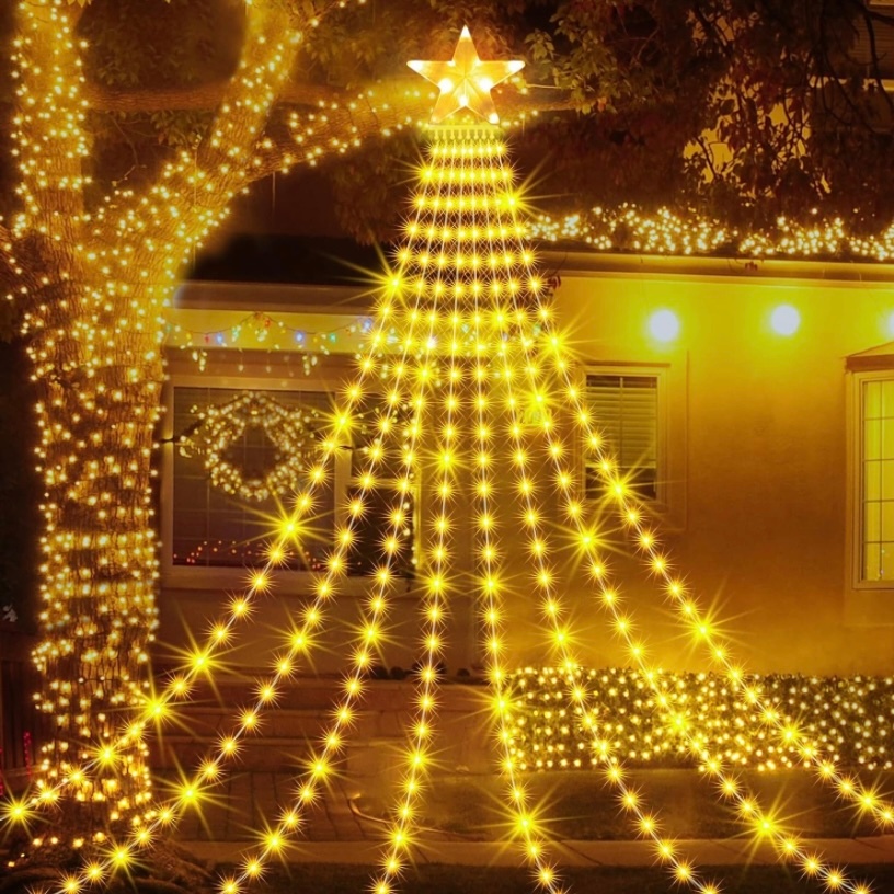 190CM LED Christmas tree waterfall string lights,top star curtain ...