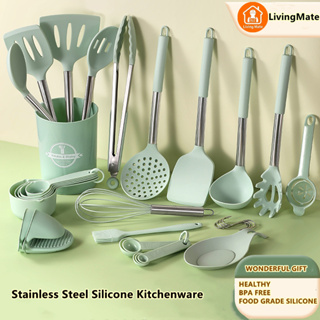 19pcs Green Silicone Cooking Utensils Set, Heat Resistant Kitchen