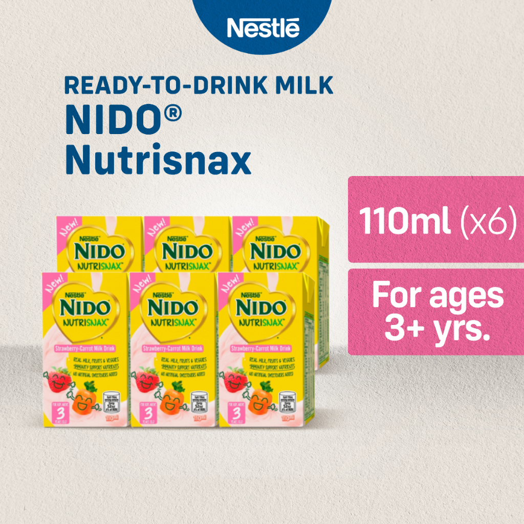 Nido Nutrisnax StrawberryCarrot Milk Drink 110ml Pack of 6 Shopee