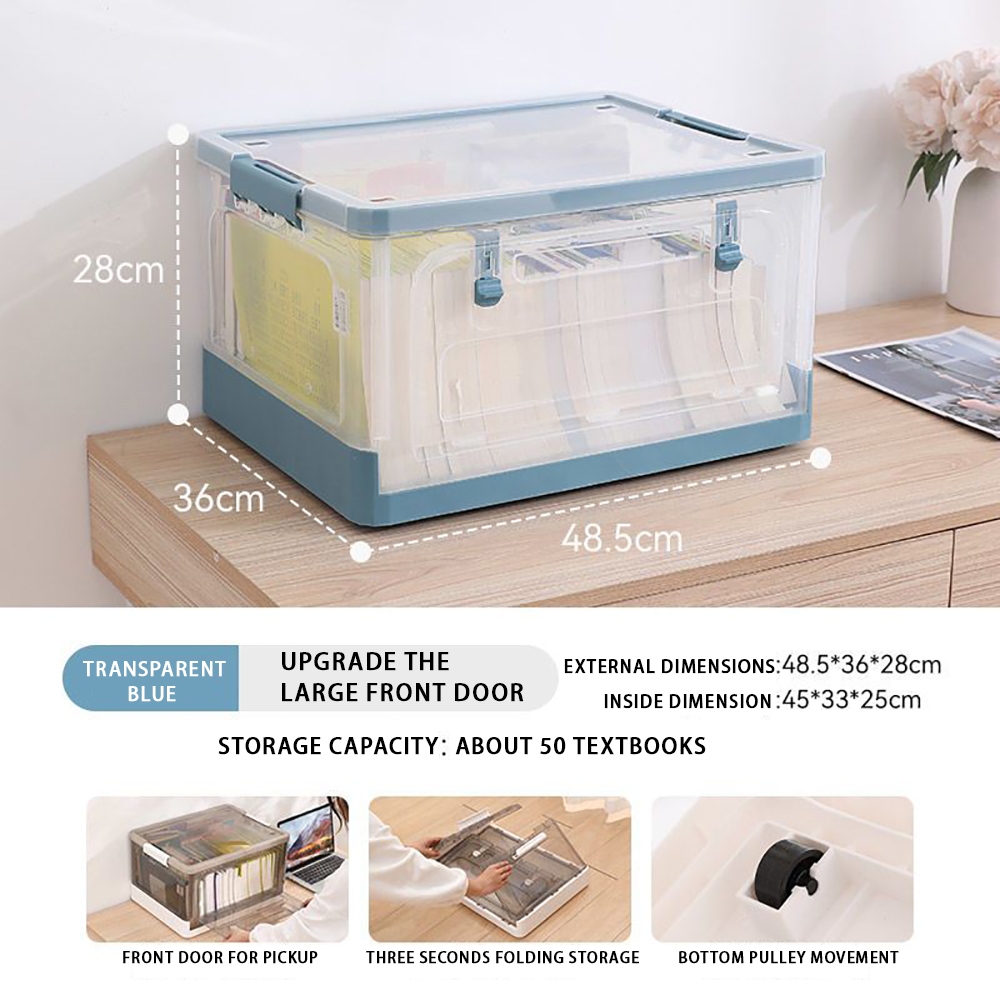 Foldable Storage Box Organizer Clothes Storage Transparent Double Doors ...