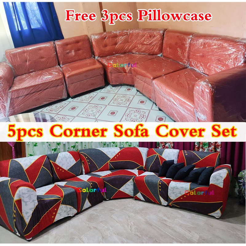 Corner Sofa Cover Set of 5pcs Free 3pcs Pillowcase Corner Set Cover