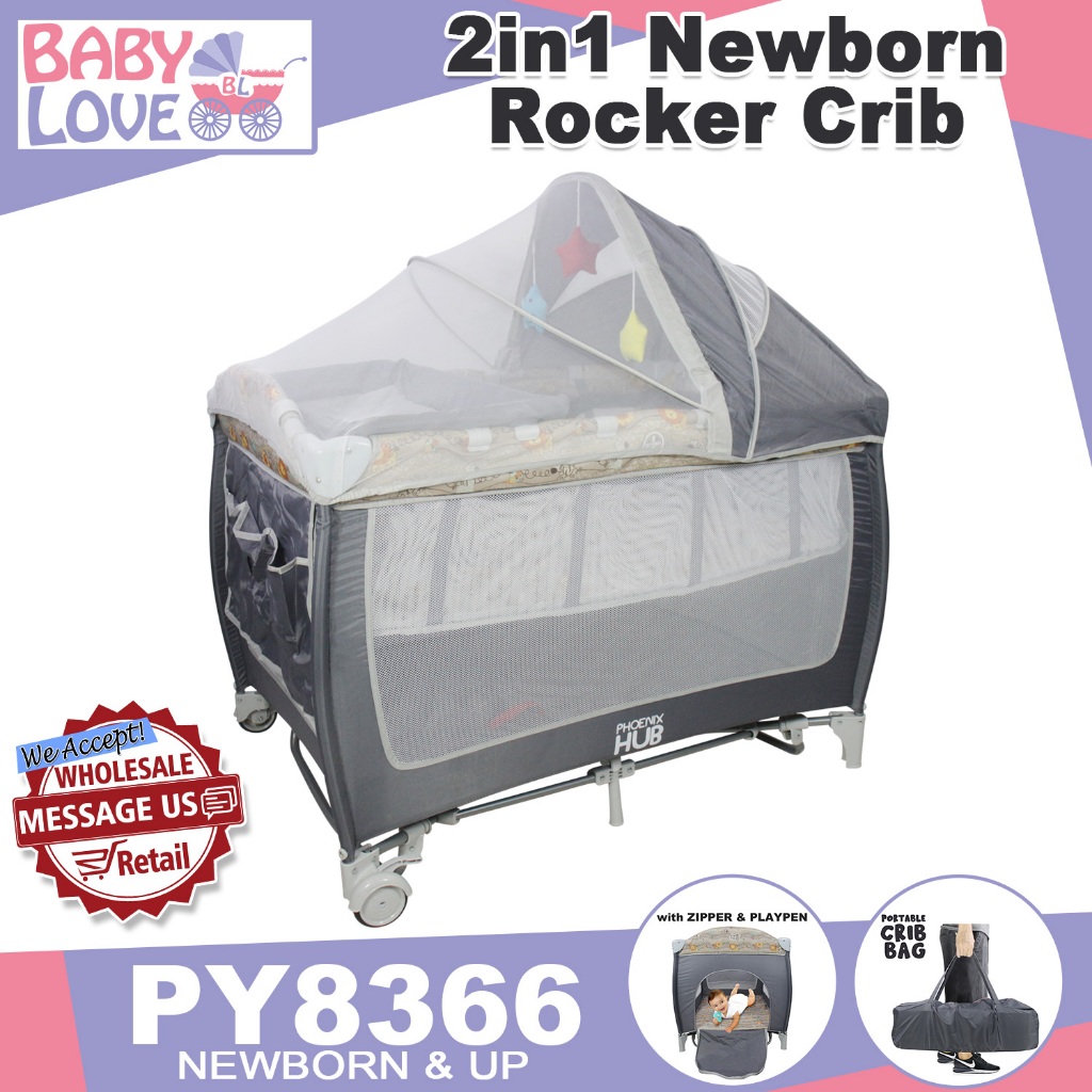 BBL 8070A Infant Baby Crib Convertible to Rocker and Playpen Crib with Mosquito Net Diaper Changer