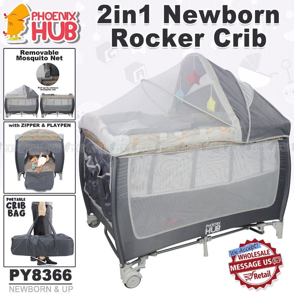 Phoenix Hub EB8070 Infant Baby Rocker Crib Convertible to Rocker and