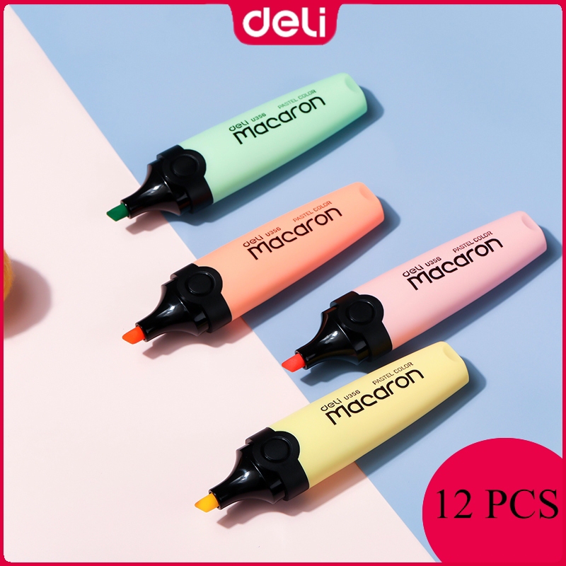 Deli EU356 Highlighter Pen 12PCS Macaron Pastel Color Pens School